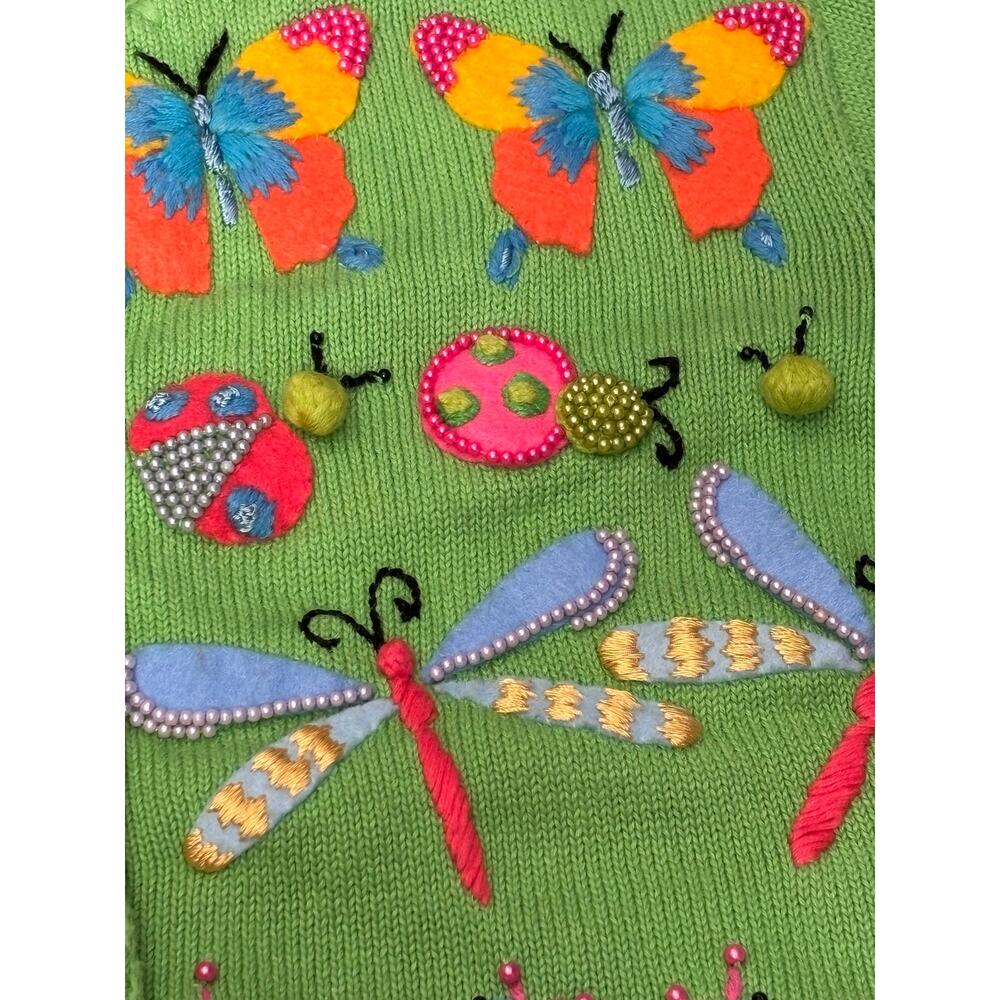 Michael Simon Butterfly Ladybug Dragonfly Beaded Knit Cardigan Sweater Whimsical - Picture 10 of 10